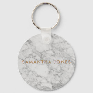 White Carrara Marble Gold Classic Personalised Key Ring