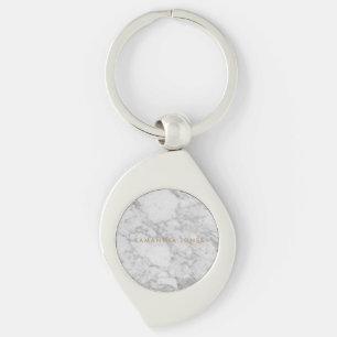 White Carrara Marble Gold Classic Personalised Key Ring