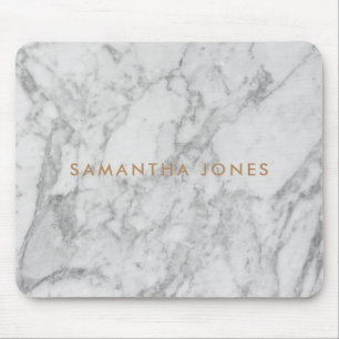 White Carrara Marble Gold Classic Personalised Mouse Pad