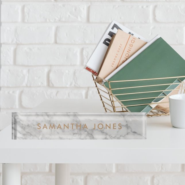 White Carrara Marble Gold Classic Personalised Nameplate (Creator Uploaded)