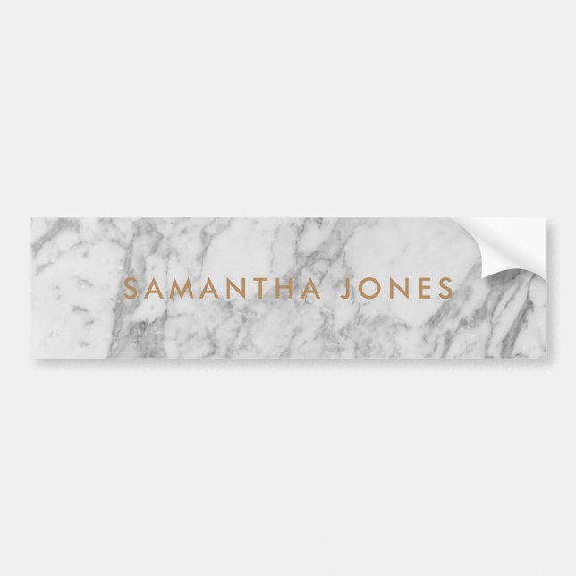 White Carrara Marble Gold Classic Personalized Bumper Sticker (Front)