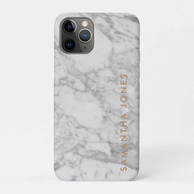 White Carrara Marble Gold Classic Personalized Case-Mate iPhone Case (Back)