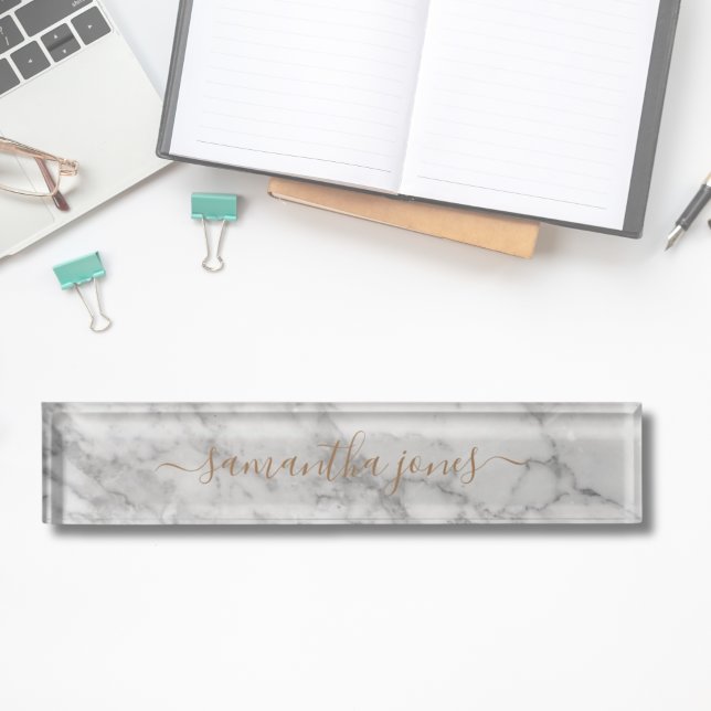 White Carrara Marble Gold Classic Personalized Nameplate (White Carrara Marble Gold Classic Personalised Nameplate
)