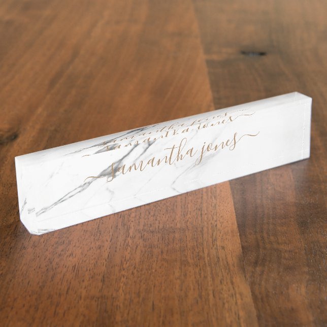White Carrara Marble Gold Classic Personalized Nameplate (Side)