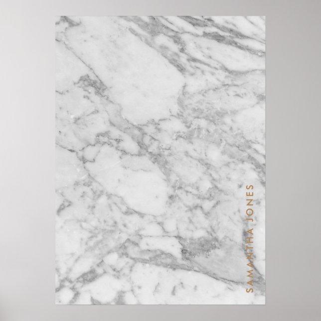 White Carrara Marble Gold Classic Personalized Poster (Front)