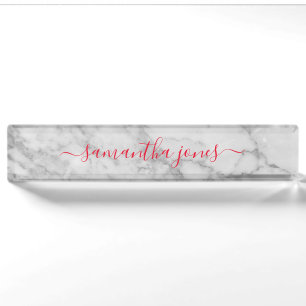 White Carrara Marble Gold Classic Script Nameplate