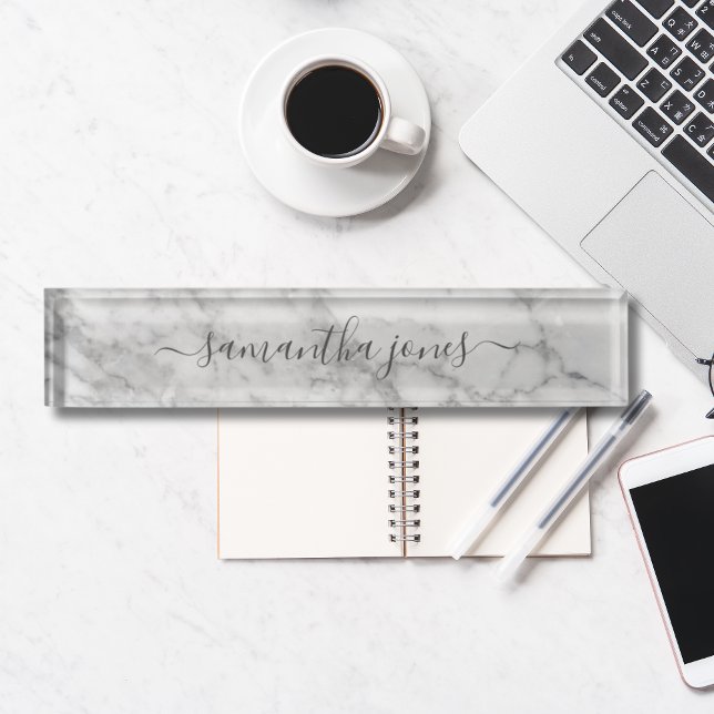 White Carrara Marble Gold Classic Script Nameplate (White Carrara Marble Gold Classic Script Nameplate
)