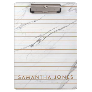 White Carrara Marble Gold Stripe Classic Modern Clipboard
