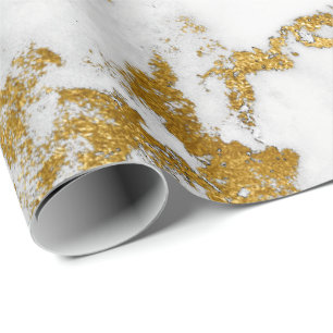 White Carrara Marble Grey Gold Abstract Stone Wrapping Paper