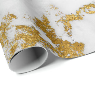 White Carrara Marble Grey Gold Glam Stone Wrapping Paper