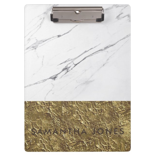 White Carrara Marble Matt Gold Classic Modern Clipboard (Front)