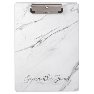 White Carrara Marble Script Classic Modern Clipboard