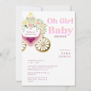 White Carriage Making an Entrance Soon Baby Shower Invitation
