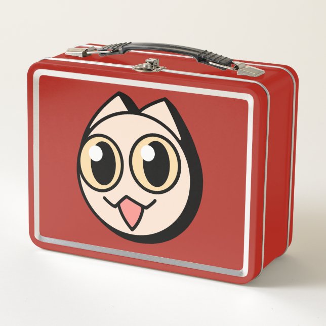 White Cartoon Cat Metal Lunch Box (Front)