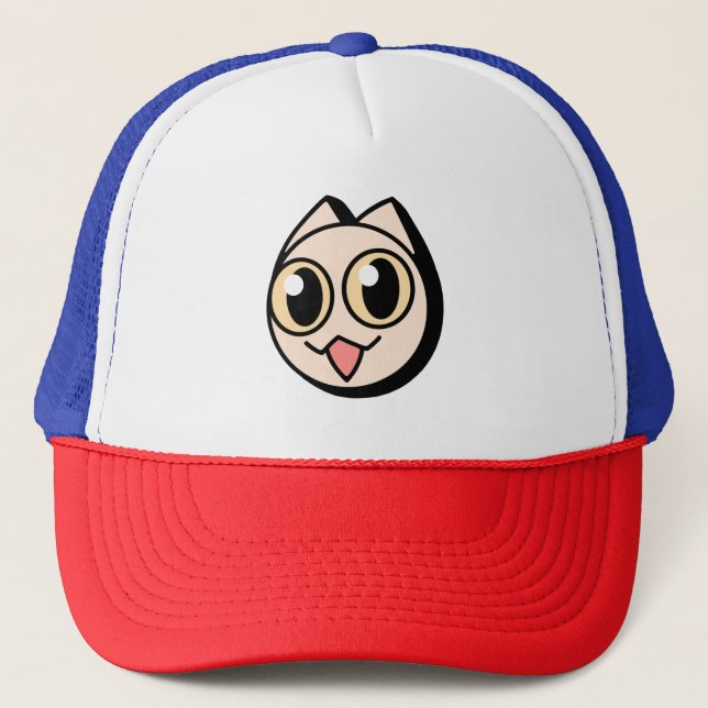 White Cartoon Cat Trucker Hat (Front)