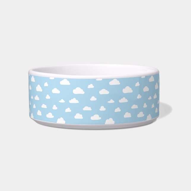 White Cartoon Clouds on Blue Background Pattern Bowl (Front)