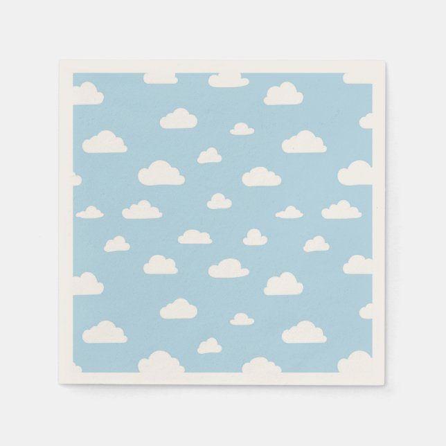White Cartoon Clouds on Blue Background Pattern Napkin (Front)