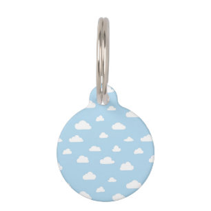 White Cartoon Clouds on Blue Background Pattern Pet Tag