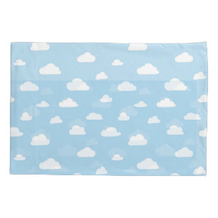 White Cartoon Clouds on Blue Background Pattern Pillowcase