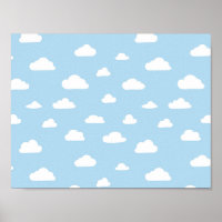 White Cartoon Clouds on Blue Background Pattern