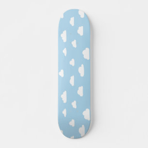 White Cartoon Clouds on Blue Background Pattern Skateboard