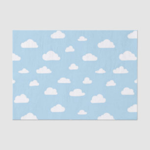 White Cartoon Clouds on Blue Background Pattern Tissue Paper