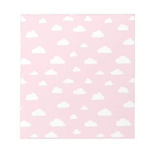 White Cartoon Clouds on Pink Background Pattern Notepad