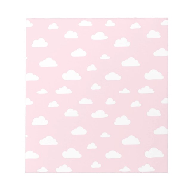 White Cartoon Clouds on Pink Background Pattern Notepad (Front)