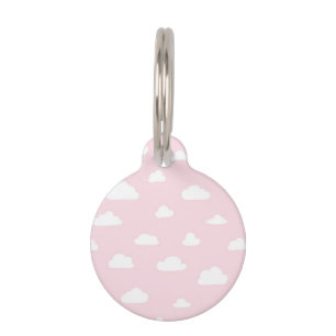 White Cartoon Clouds on Pink Background Pattern Pet Tag