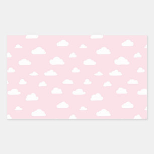White Cartoon Clouds on Pink Background Pattern Rectangular Sticker