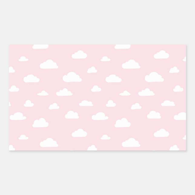 White Cartoon Clouds on Pink Background Pattern Rectangular Sticker (Front)