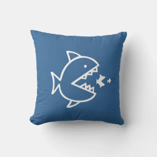 white CARTOON FISH on blue pillow