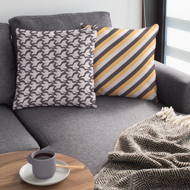 White Cartoon Goose Geometric Pattern Dark Grey Cushion (Creator Uploaded)