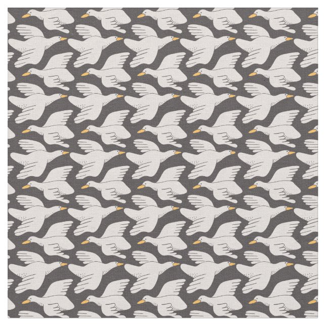 White Cartoon Goose Geometric Pattern Fabric (Close Up)