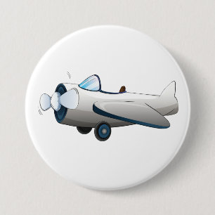 White Cartoon Propeller Plane Retro Style Vintage 7.5 Cm Round Badge
