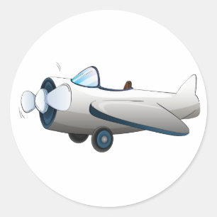 White Cartoon Propeller Plane Retro Style Vintage Classic Round Sticker