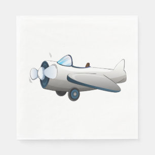 White Cartoon Propeller Plane Retro Style Vintage Napkin