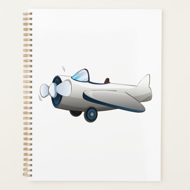 White Cartoon Propeller Plane Retro Style Vintage Planner (Front)