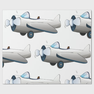 White Cartoon Propeller Plane Retro Style Vintage Wrapping Paper