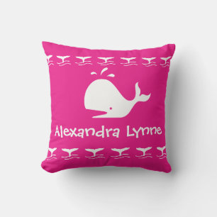 White CARTOON whale Bright pink Personalised Baby Cushion