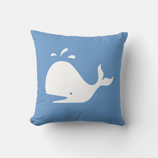 white CARTOON whale  on  blue pillow (Front)