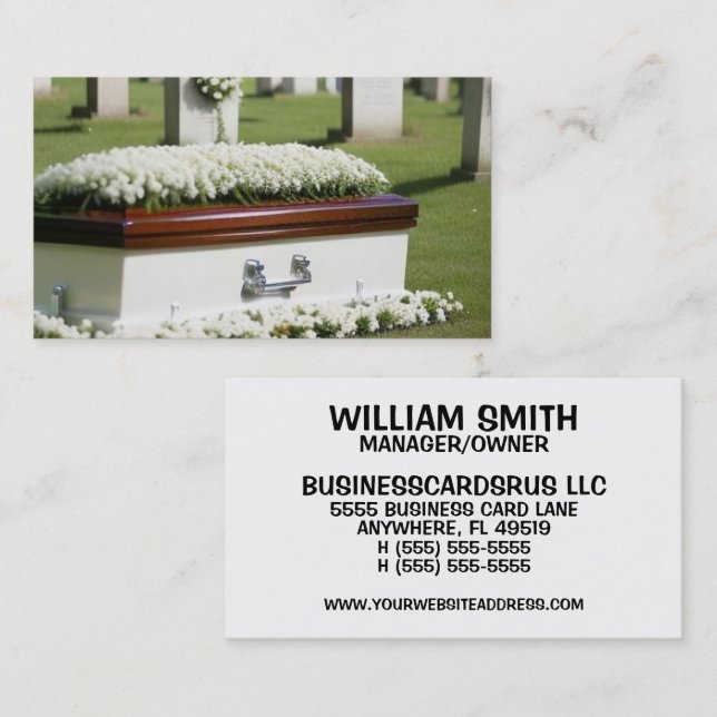 White Casket Graveside Funeral Home Director Business Card (Front/Back)