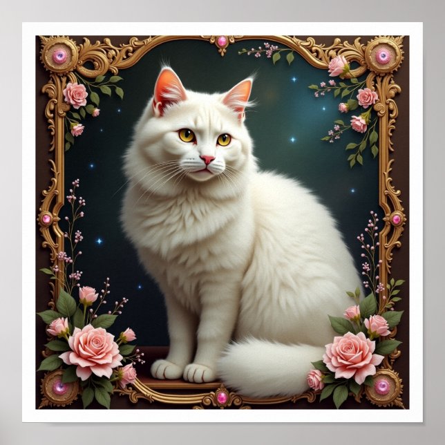 White Cat 5D Diamond Painting Kit Poster (Front)
