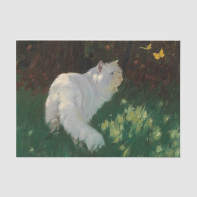 White Cat and Butterflies by Arthur Heyer Tissue Paper (Front)