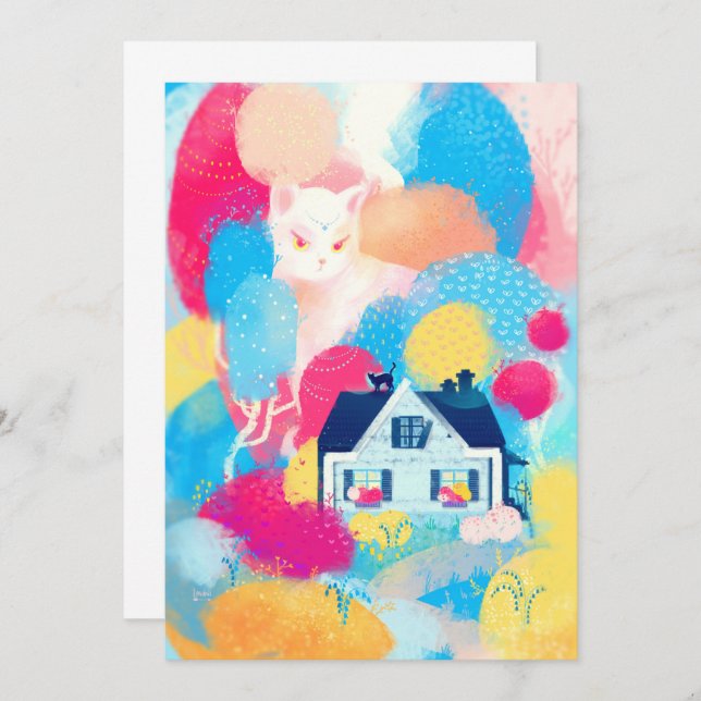 White Cat and Country House Invitation (Front/Back)