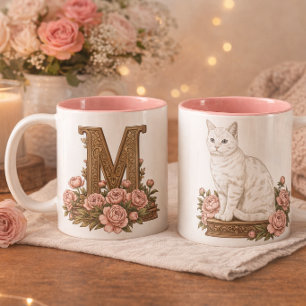 White Cat Blue Eyes Monogram Mug