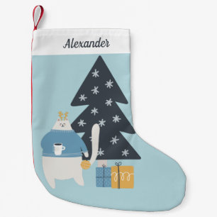 White cat blue sweater ornament christmas tree small christmas stocking