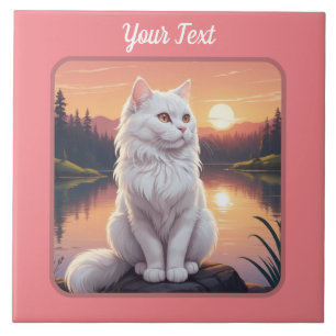 White Cat by Lake Ceramic Tile