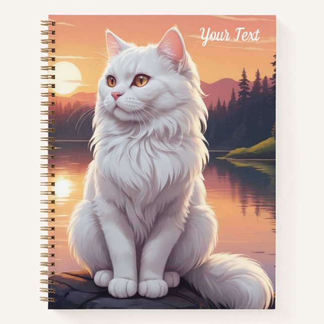 White Cat by Lake Notebook (Front)