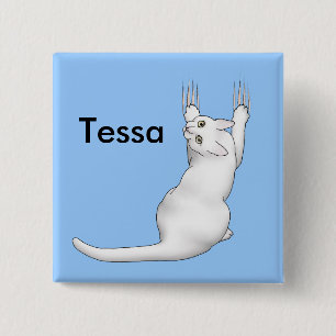 White Cat cartoon drawing scratching and tearing t 15 Cm Square Badge